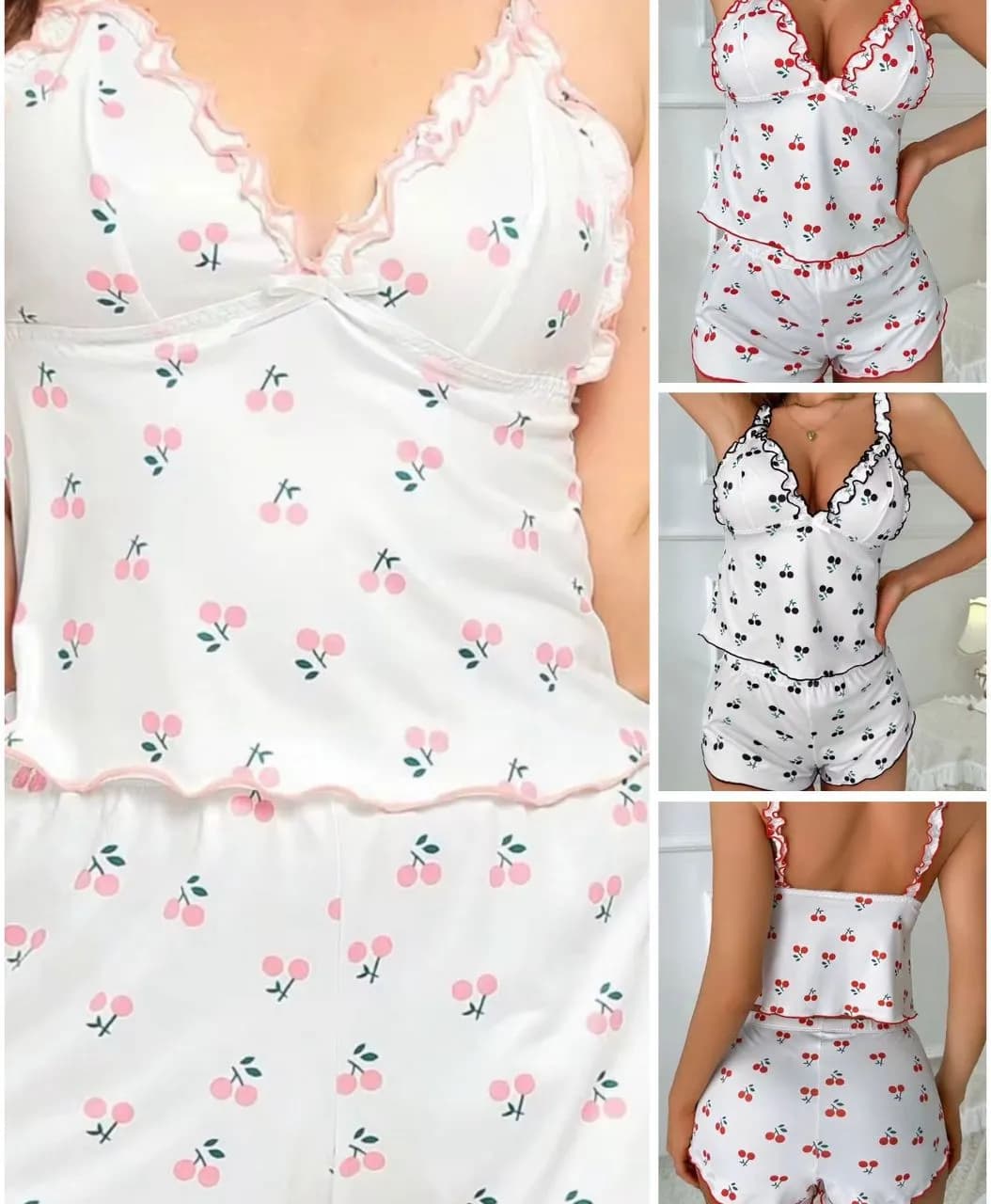 Le produit Pyjama femme 2 pièces imprimé cerises – Ensemble nuit confortable et léger