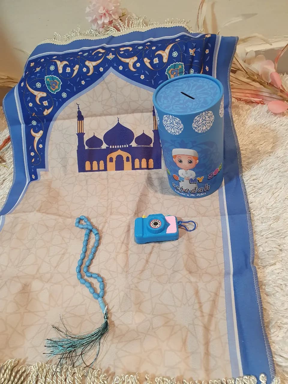 Le produit Tapis de prierre 4 en 1 bleu
