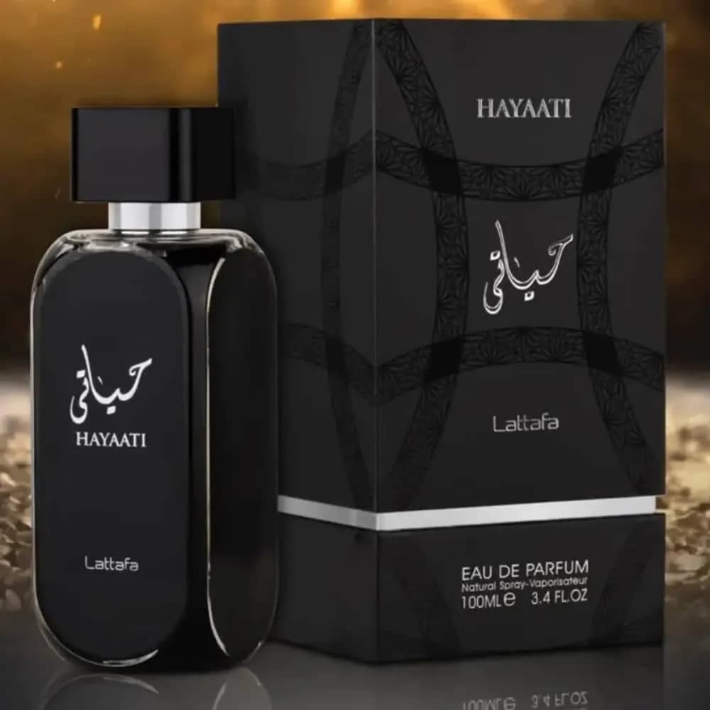 Le produit HAYAATI Lattafa Eau de Parfum 100 ml (Disponible en version Homme – Noir et Al Maleky – Bleu)